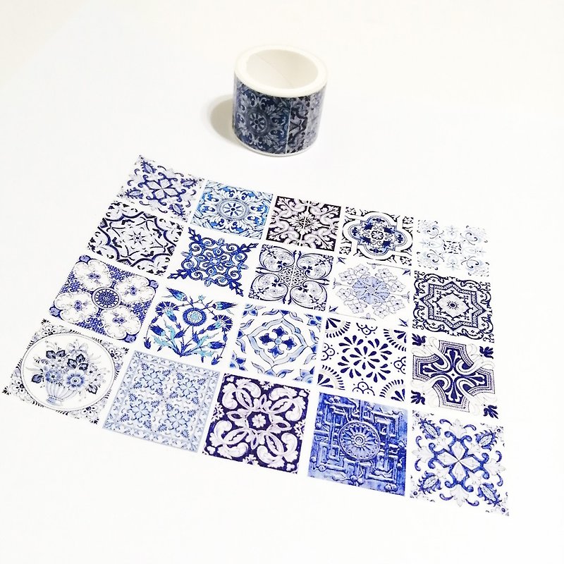 Big Blue & White Tiles - Washi Tape - Paper 