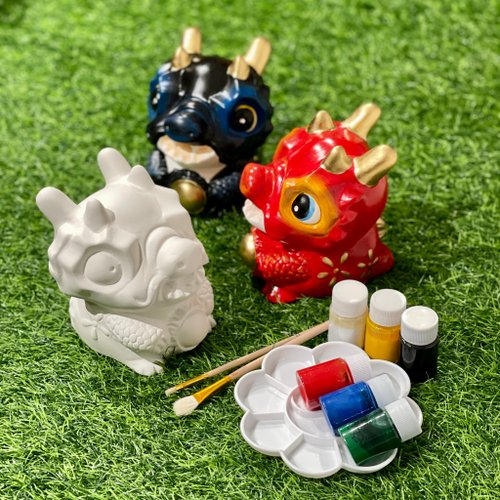八塗文創 綵球龍 陶瓷彩繪 DIY 白坯 存錢筒材料組 (含彩繪材料)