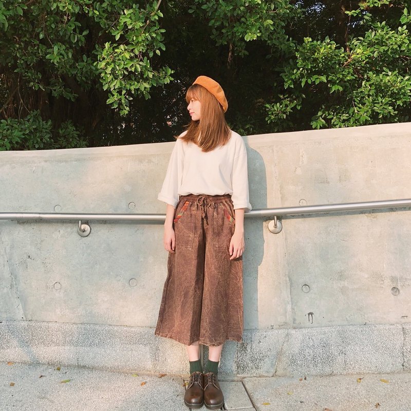 Rainbow pants hanging in the pocket | stone brown - กางเกง - ผ้าฝ้าย/ผ้าลินิน สีนำ้ตาล