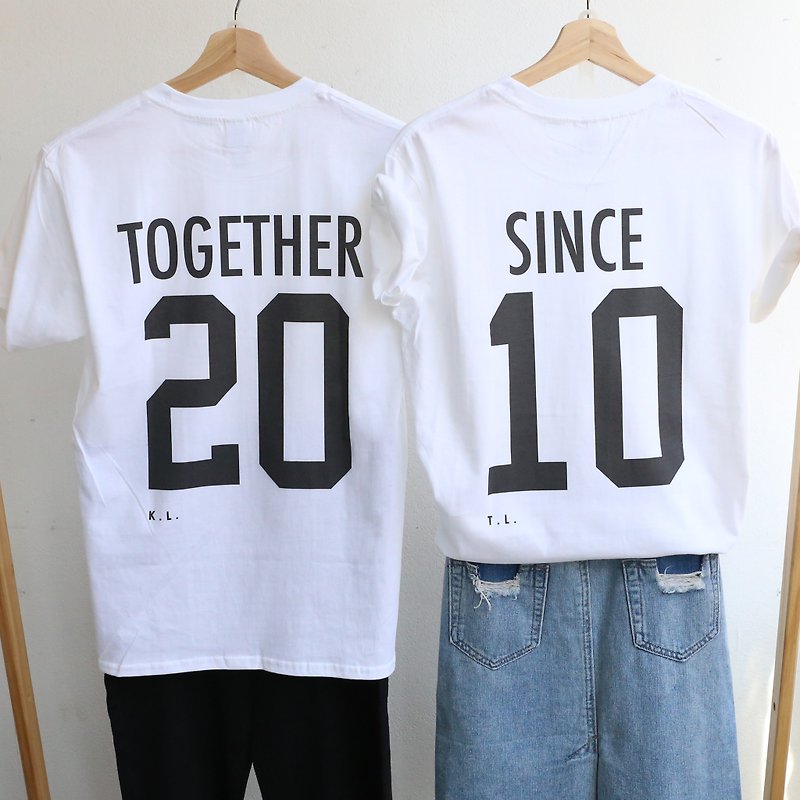 (Set of two) Customizable Together Since T-shirts for couples - เสื้อยืดผู้หญิง - ผ้าฝ้าย/ผ้าลินิน หลากหลายสี