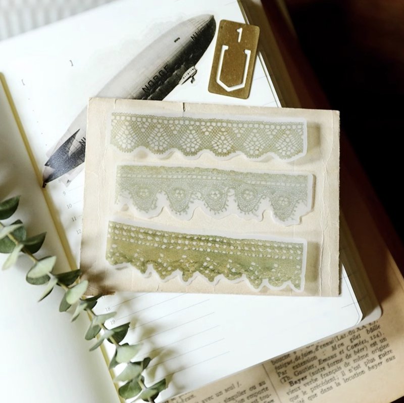 Vintage lace (strip) Notebook material package/photo card/note paper translucent tracing paper/sulfate paper - กระดาษโน้ต - กระดาษ สีใส