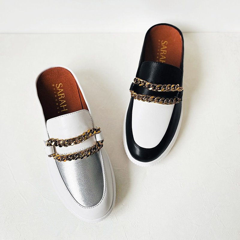 Love chain Muller thick-soled Muller casual shoes zero size - รองเท้าลำลองผู้หญิง - หนังแท้ สีดำ