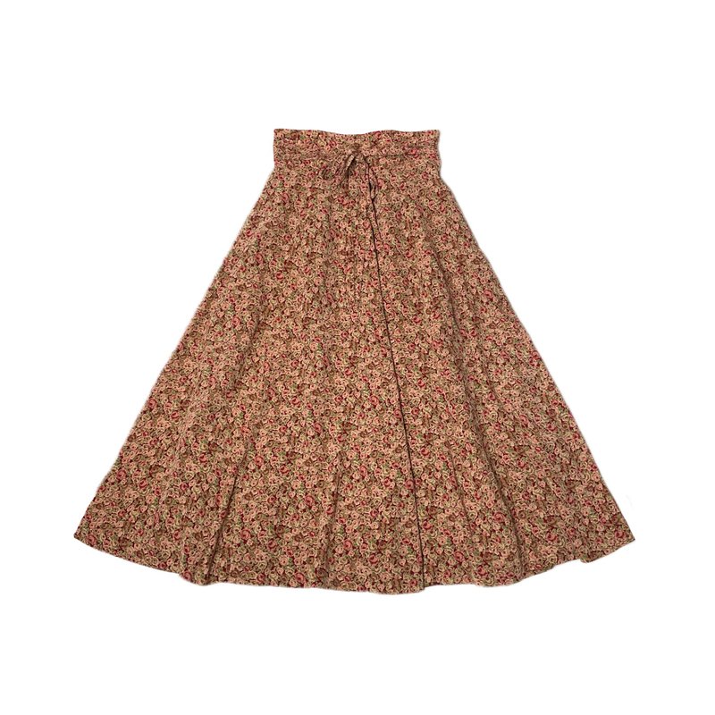 Antique Japanese red bottom small floral bandage A-line skirt - Skirts - Polyester Multicolor