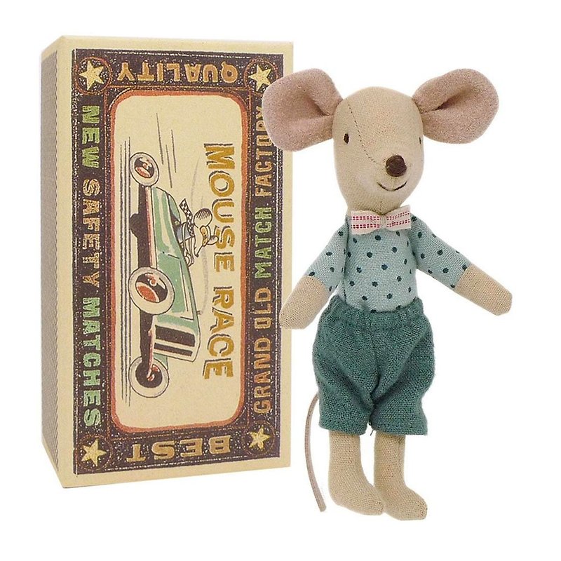 Big Brother Mouse In A Box, With Bow Tie - Stuffed Dolls & Figurines - Cotton & Hemp 