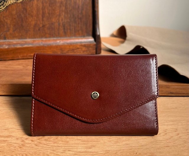 Italian Vegetable Tanned Leather Envelope Type Middle Clip-Dark