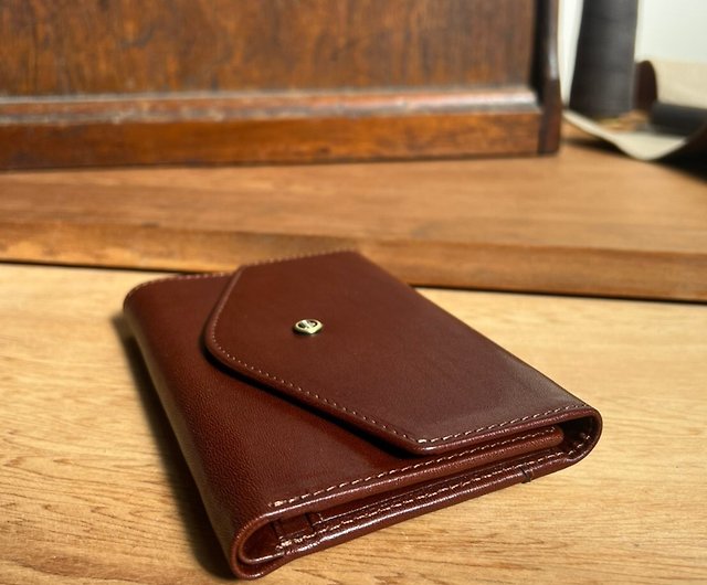 Italian Vegetable Tanned Leather Envelope Type Middle Clip-Dark