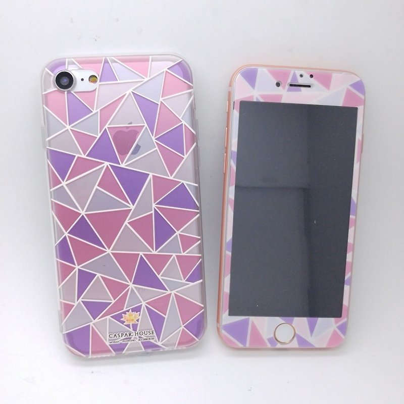 Goody Bag – Mosaic iPhone 7 Phone Case and Tempered Glass Film Screen protector Pink Purple - เคส/ซองมือถือ - วัสดุอื่นๆ สึชมพู