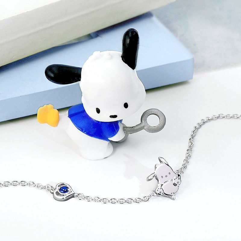 Pochacco classic series-Pachacco dog crystal diamond sterling silver bracelet - Necklaces - Sterling Silver Silver