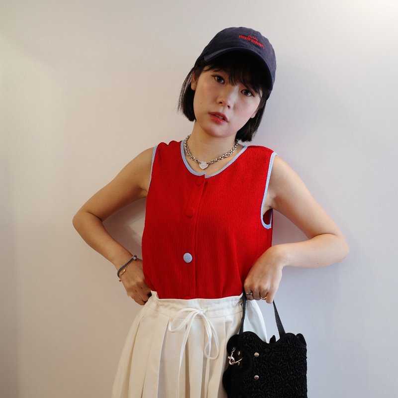 自家設計 Jamm house 拼拼撞撞背心 (2colours) - 女上衣/長袖上衣 - 聚酯纖維 紅色