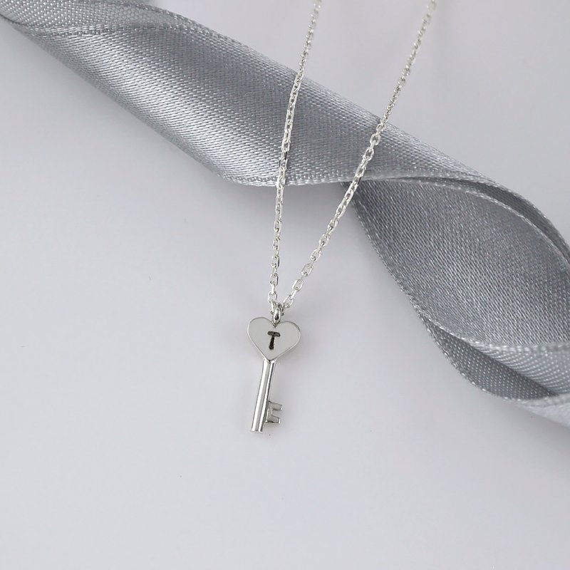 Sterling Silver Mini Heart Key Necklace,Hand Stamped,Personalized Initial - Collar Necklaces - Sterling Silver Silver