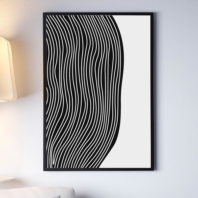 Abstract art, modern art, black and white, lines, jpg file, living room decor - โปสเตอร์ - วัสดุอื่นๆ สีดำ