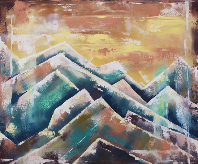 抽象画 山 オリジナル 油絵 キャンバス 風景 ウォールアート 50 x 60