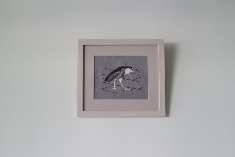 刺繍鳥セットゴイサギダークライト鳥刺繍絵画 - ポスター・絵 - 刺しゅう糸 グレー
