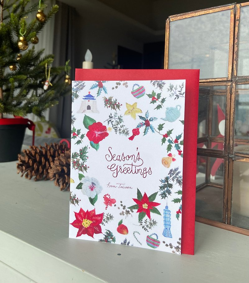 手刺繍デザインの台湾クリスマスカード - カード・はがき - 紙 多色