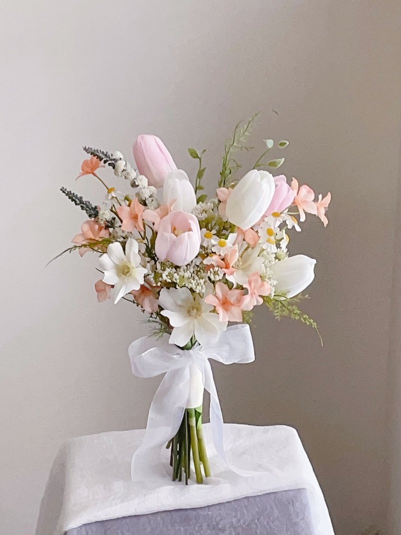 [Artificial flowers] Pink orange and white tulips artificial flowers Korean style bouquet - Other - Plastic Pink