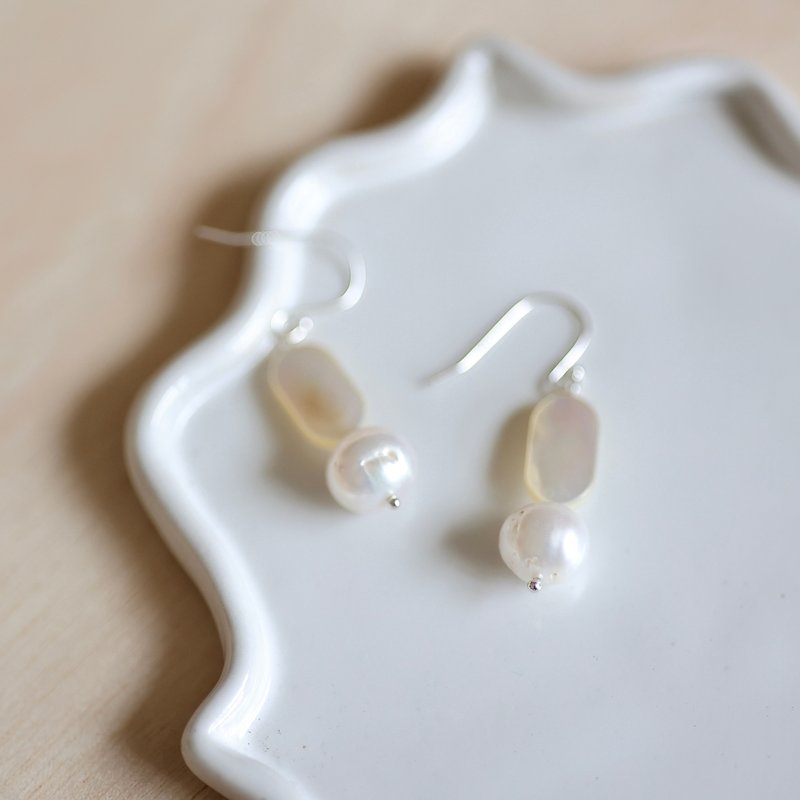 Glossy mother-of-pearl sterling silver earrings with convertible Clip-On - Earrings & Clip-ons - Pearl White