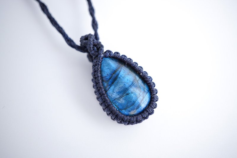 拉長石 蠟線編織頸繩 - 項鍊 - 寶石 藍色