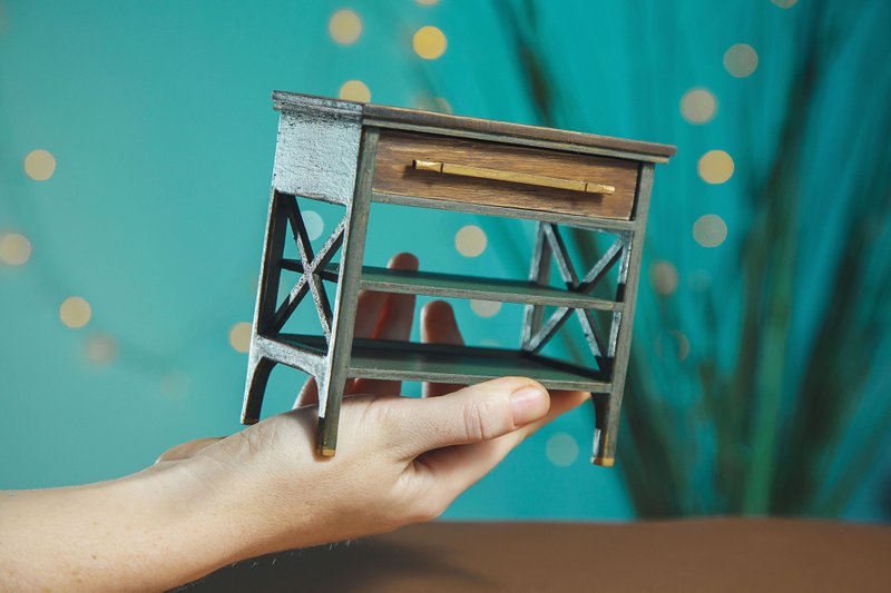 Miniature chest of drawers for dolls 1/6 scale. Furniture for dollhouse, diorama - 公仔/玩偶 - 木頭 綠色