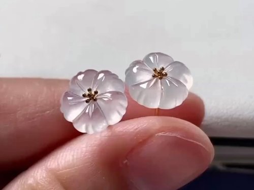 Good Morning Studio 冰種翡翠 天然翡翠 A玉 耳墜 耳釘 • 18k金花朵翡翠耳環