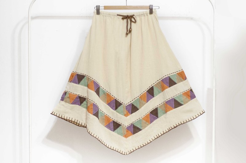 Cotton and linen embroidery skirt / ethnic skirt / color cotton skirt skirt / handmade patchwork skirt - color triangle forest - Skirts - Cotton & Hemp Multicolor