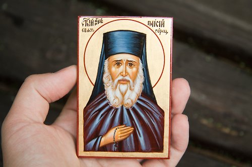 Orthodox small icons hand painted orthodox wood icon Saint Paisios of mount Athos pocket size