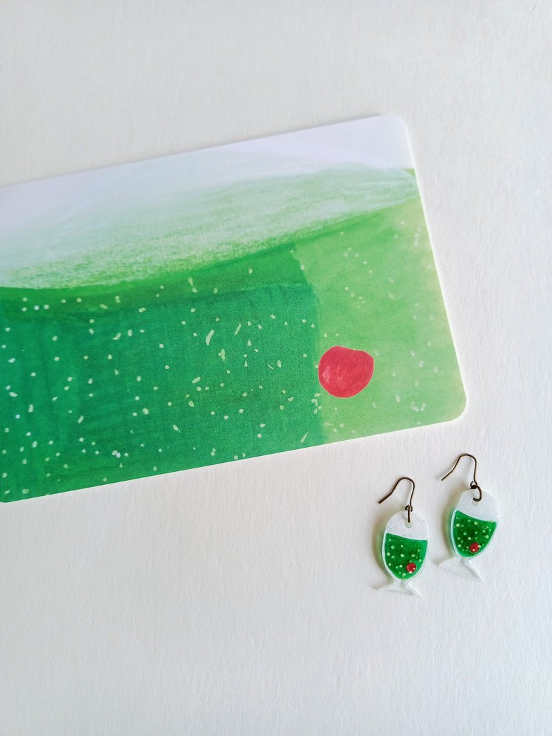 Weird dangling earrings Melon soda Cream soda - Earrings & Clip-ons - Plastic Green