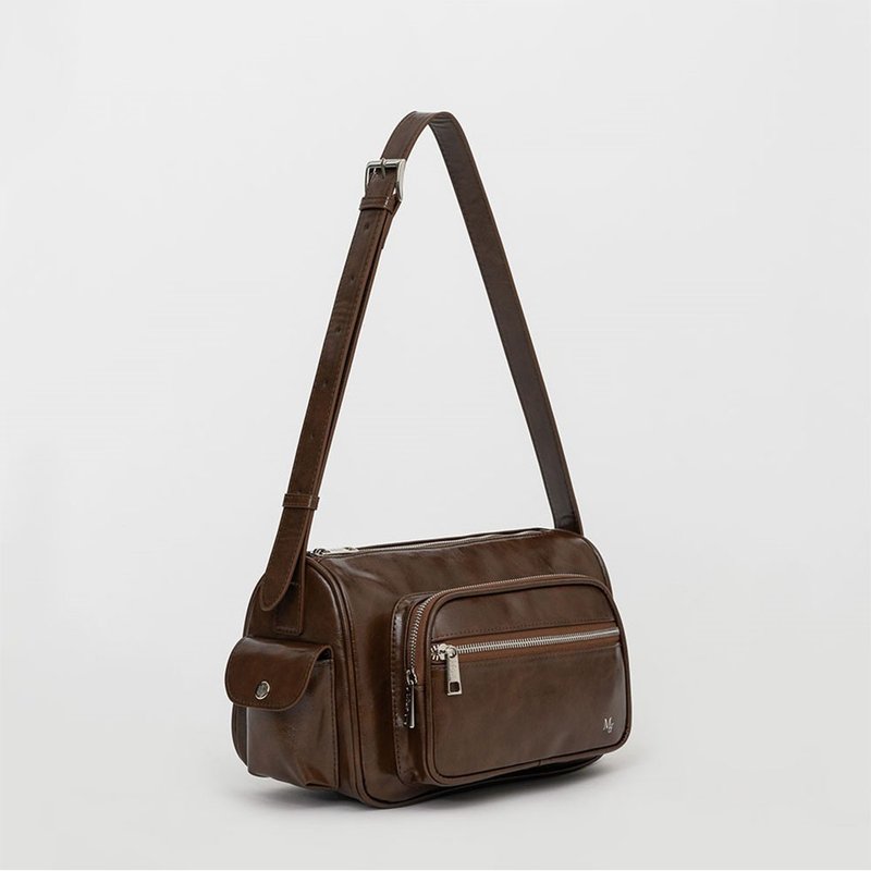 MUR Korean Block bag Vegan Leather Bag (Dark Brown) - กระเป๋าแมสเซนเจอร์ - วัสดุอีโค 