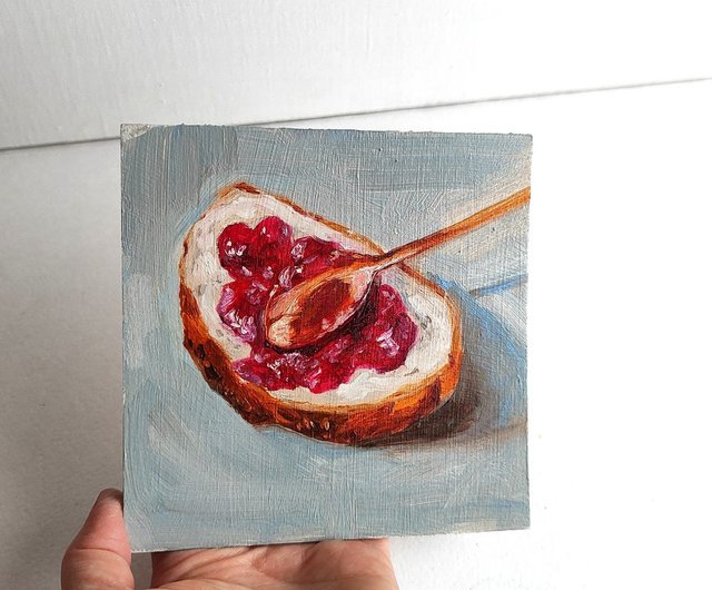 油絵 油彩 油彩画 絵 絵画 【ハムエッグトースト】 油絵 油彩 油彩画 絵 絵画 【ハムエッグトースト】