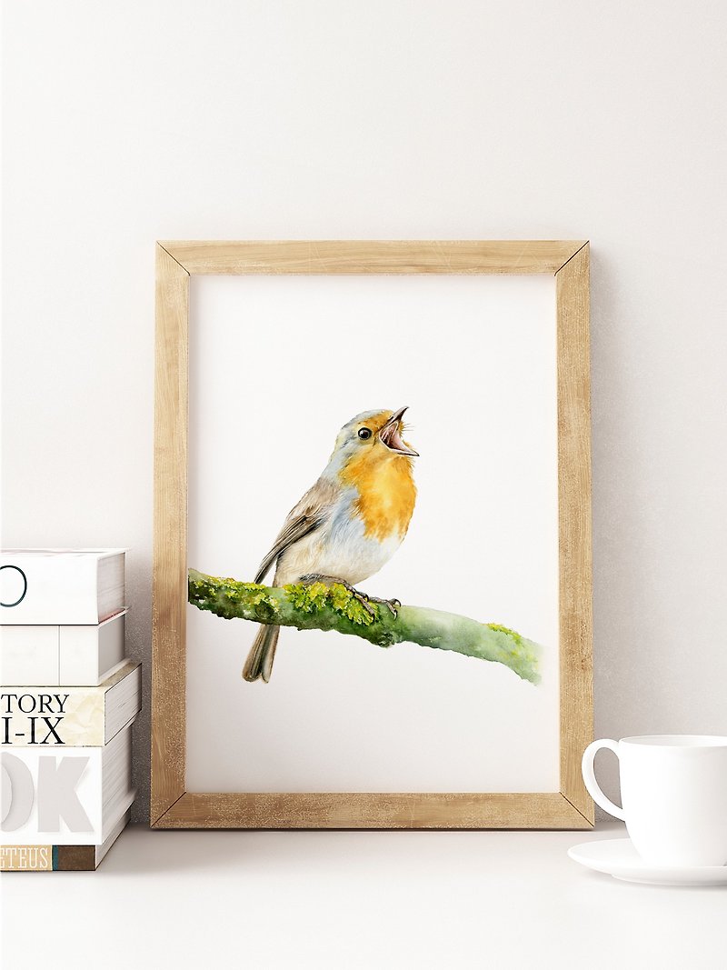 【Robin Redbreast】Limited Edition Art Print. Watercolor European Bird Painting - โปสเตอร์ - กระดาษ 