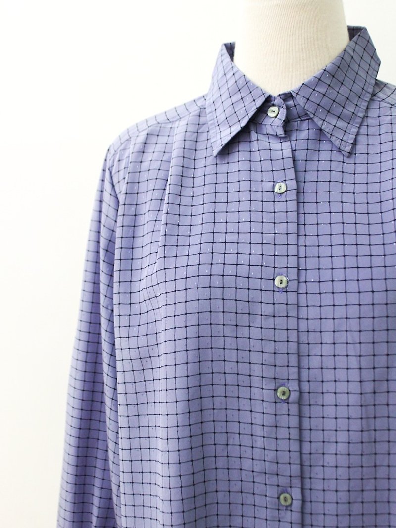 [RE0407T1885]いくつかの簡単なレトロな紫色の格子縞の市松模様のシャツヴィンテージ - シャツ・ブラウス - ポリエステル パープル