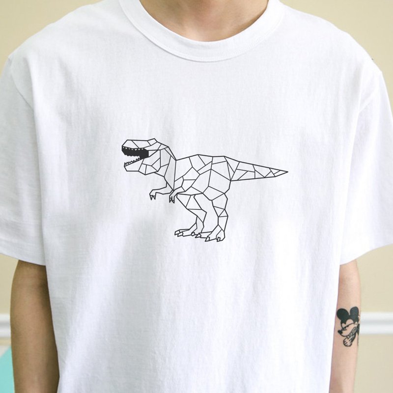 Dino Geometric T Rex 短袖T恤 白色 (現貨)幾何恐龍暴龍插畫禮物 - 男 T 恤 - 棉．麻 白色