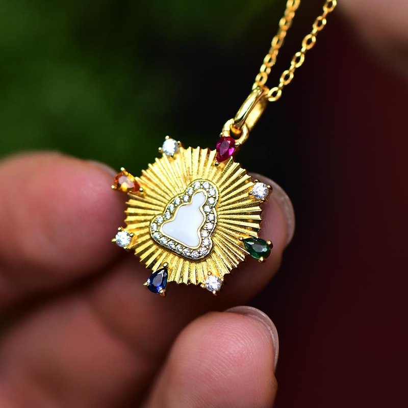 【珠寶工藝五方佛吊墜】純手工鑲嵌水滴彩色珠寶工藝 冷琺瑯鍛造 - 項鍊 - 貴金屬 金色