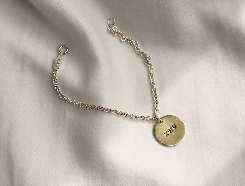 Kawagoe custom 925 sterling silver brass tag typing bracelet hand-made limited - สร้อยข้อมือ - โลหะ สีทอง