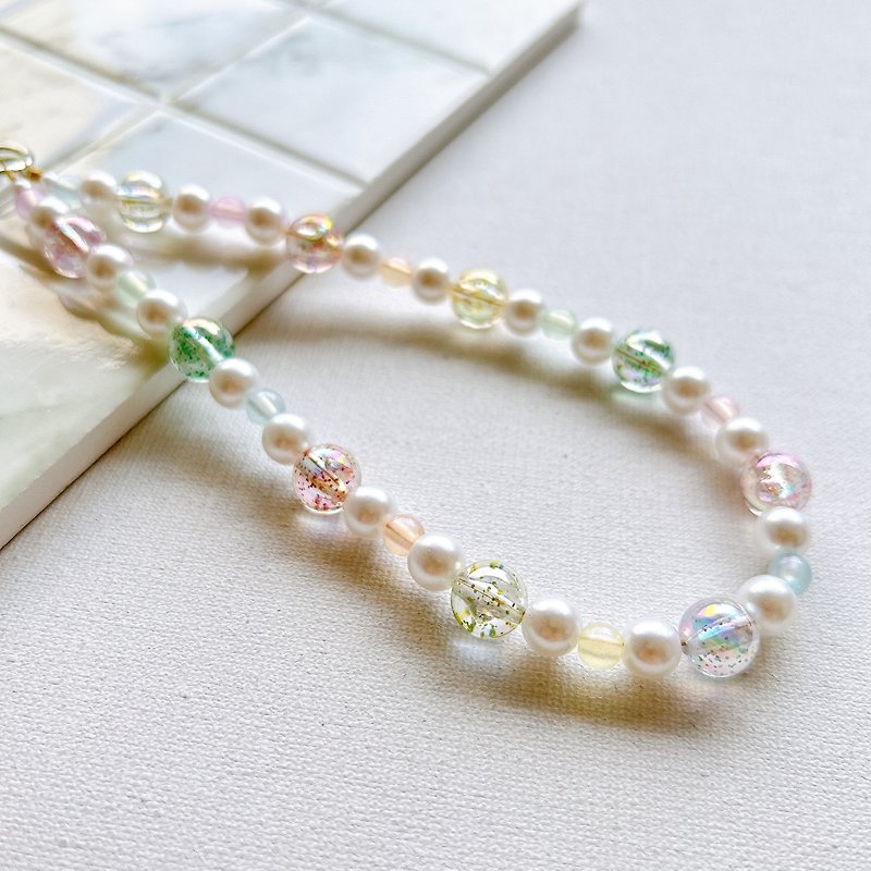 Starry Night Pearl Mobile Phone Strap Mobile Phone Lanyard Mobile Phone Case Anti-fall Chain - Phone Accessories - Plastic White