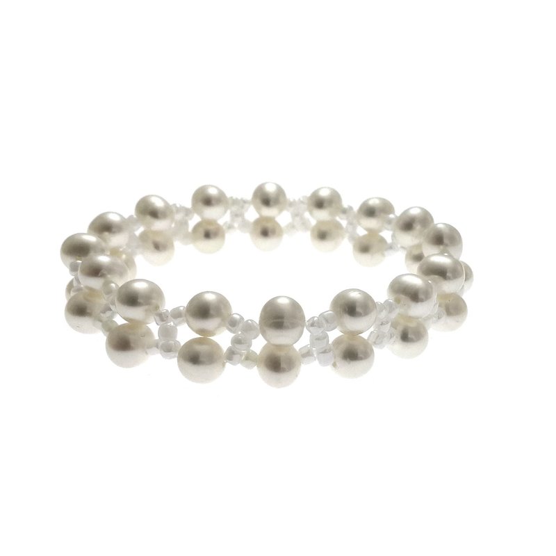 Lace- Freshwater Pearl Knitted Elastic Bracelet - สร้อยคอ - ไข่มุก ขาว