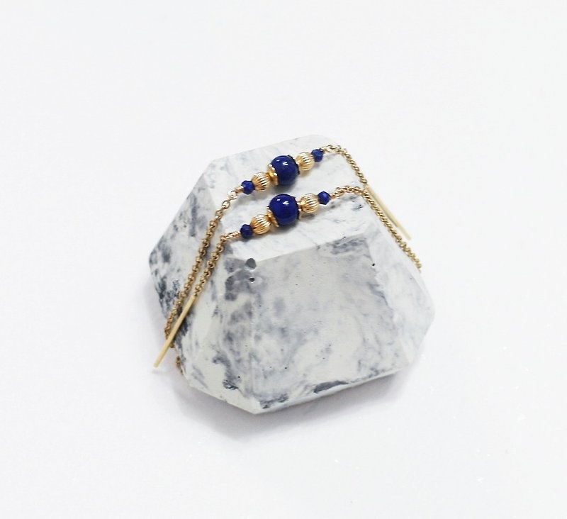 Lapis lazuli classical exotic style earrings 14K GF gift natural stone light jewelry crystal - ต่างหู - เครื่องเพชรพลอย สีน้ำเงิน