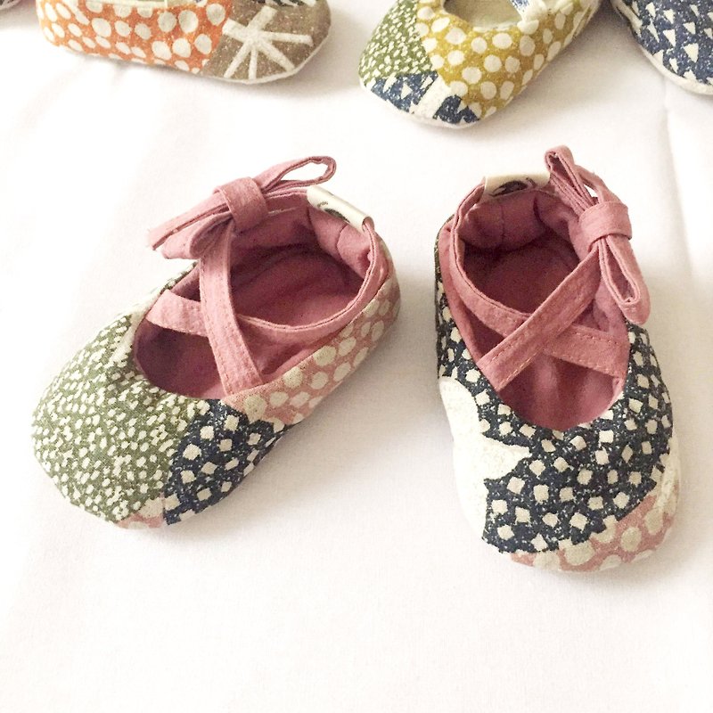 120日本和風深粉棉麻X日本藍染手工綁帶寶寶鞋嬰兒鞋學步鞋 - 嬰兒鞋/學步鞋 - 棉．麻 粉紅色