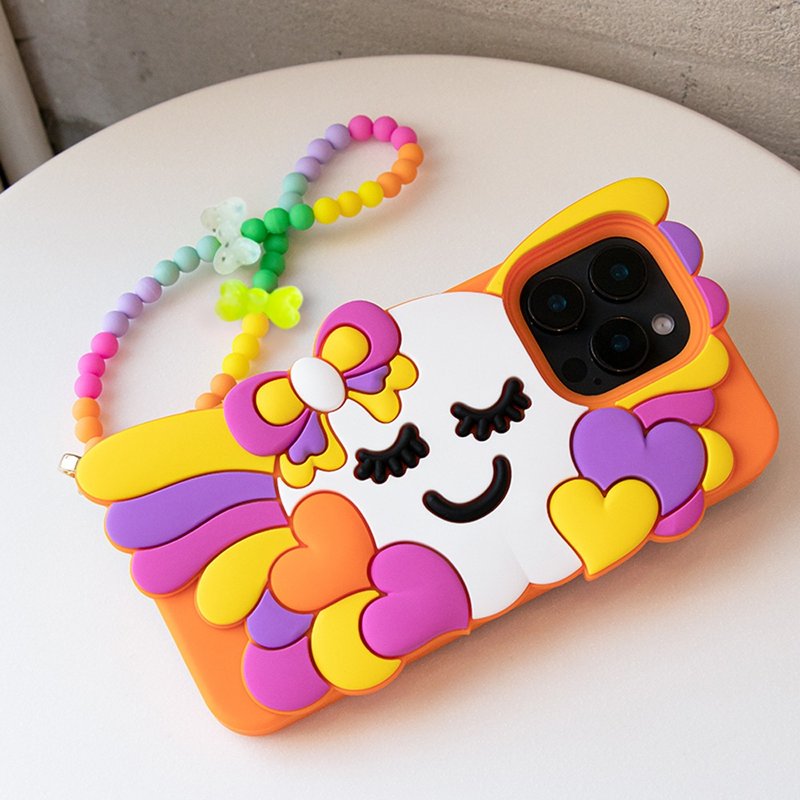 【Candies】iPhone 16 Pro Max- 繽紛蝴蝶結睡寶 橘 手機殼 - 手機殼/手機套 - 矽膠 橘色