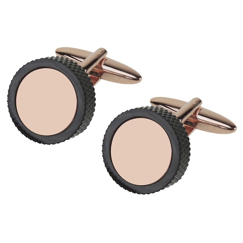 Rose Gold and Black Circle Cufflinks - Cuff Links - Other Metals Gold