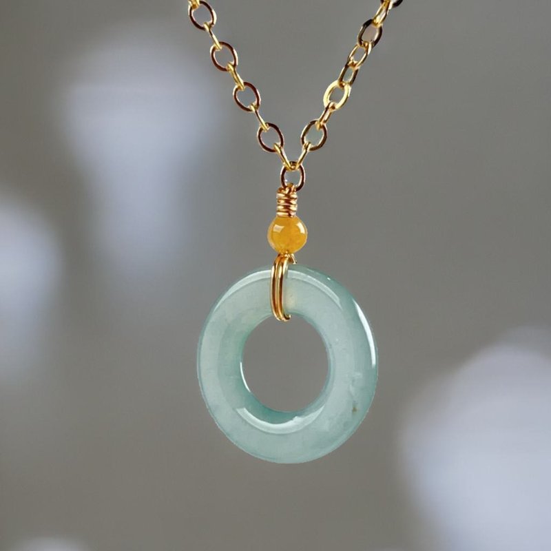 [Wish for peace] Ice Blue Water Jadeite Peace Buckle Necklace 14K gold-filled | Natural Grade A Jadeite - สร้อยคอ - หยก สีเขียว