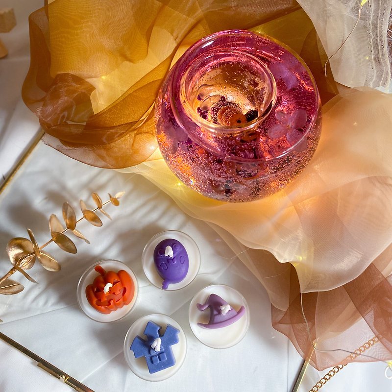 Halloween Limited Edition 丨 Crystal Ball Candle Holder with 4 Aromatherapy Tea Wax - Candles & Candle Holders - Wax Purple
