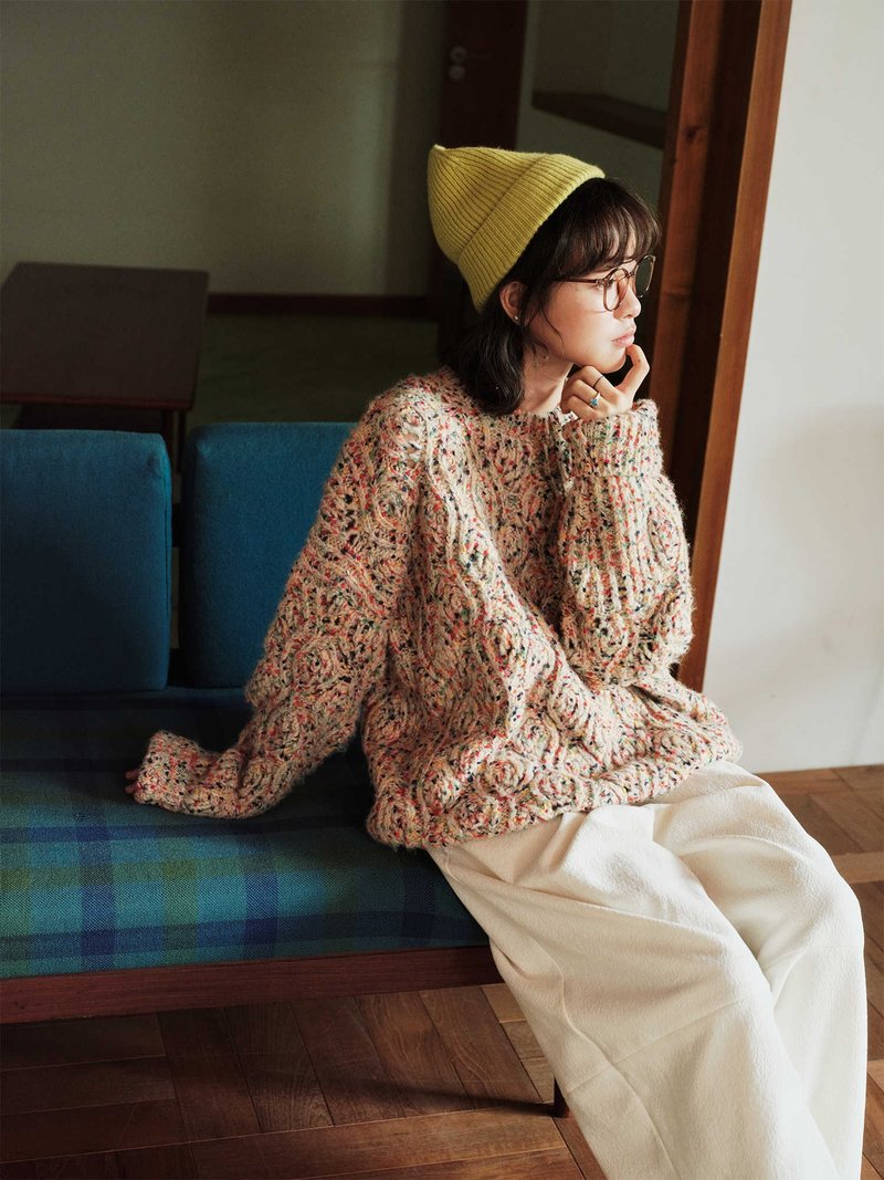 Cable Knit Sweater: Autumn/Winter Lazy Fit Outerwear - Women's Sweaters - Cotton & Hemp Multicolor