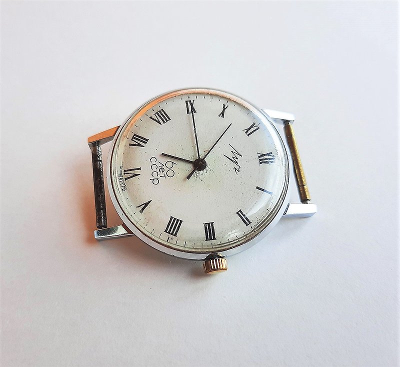 Roman dial classic Soviet watch Luch 2209 - wind up mens wrist watch USSR - นาฬิกาผู้ชาย - สแตนเลส ขาว