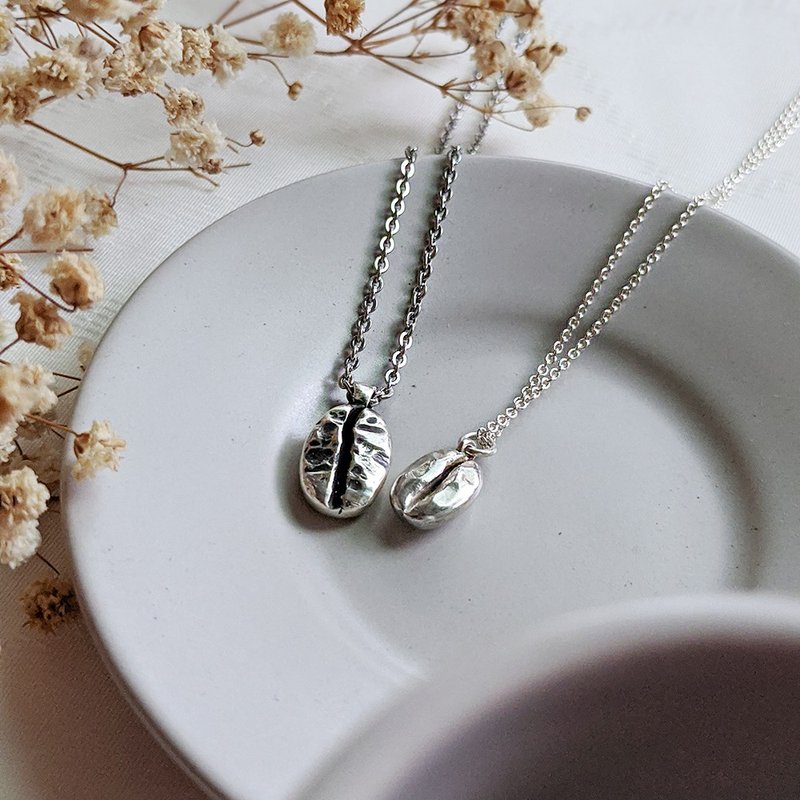 Coffee series-coffee bean couple chain-simple necklace handmade Silver jewelry - Long Necklaces - Other Metals Silver