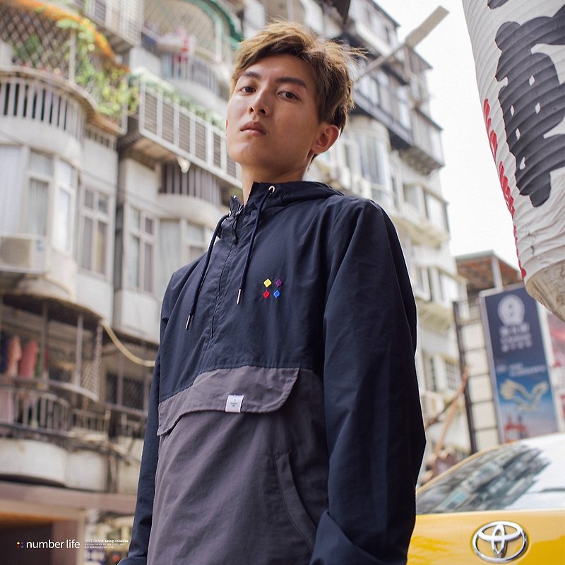 number life Pullover Windbreaker Splicing Trench Coat Black | Hong Kong Brand | Minimalist - เสื้อสูท/เสื้อคลุมยาว - เส้นใยสังเคราะห์ สีดำ