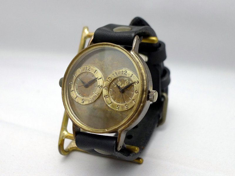 Dual-MEGA HandCraft Watch Oversized JUMBO size 42mm Dual time (JUM141 BK) - Women's Watches - Copper & Brass Gold