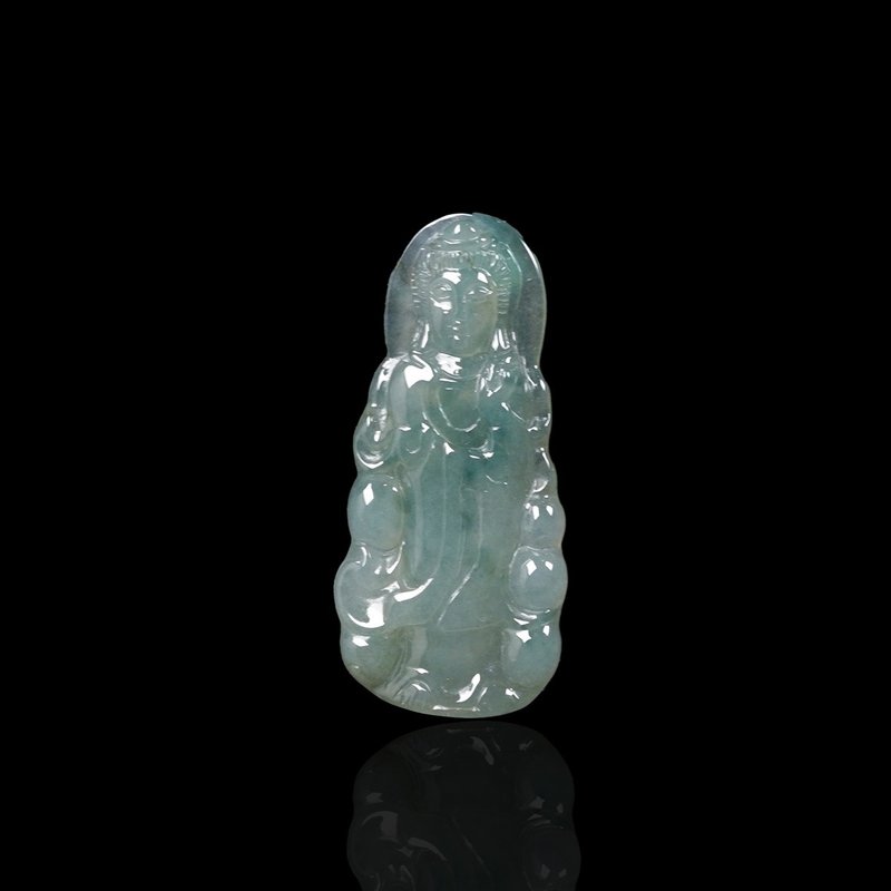 冰種飄花翡翠觀音菩薩項鍊 | 天然緬甸玉翡翠A貨 | 送禮 - 項鍊 - 玉石 綠色