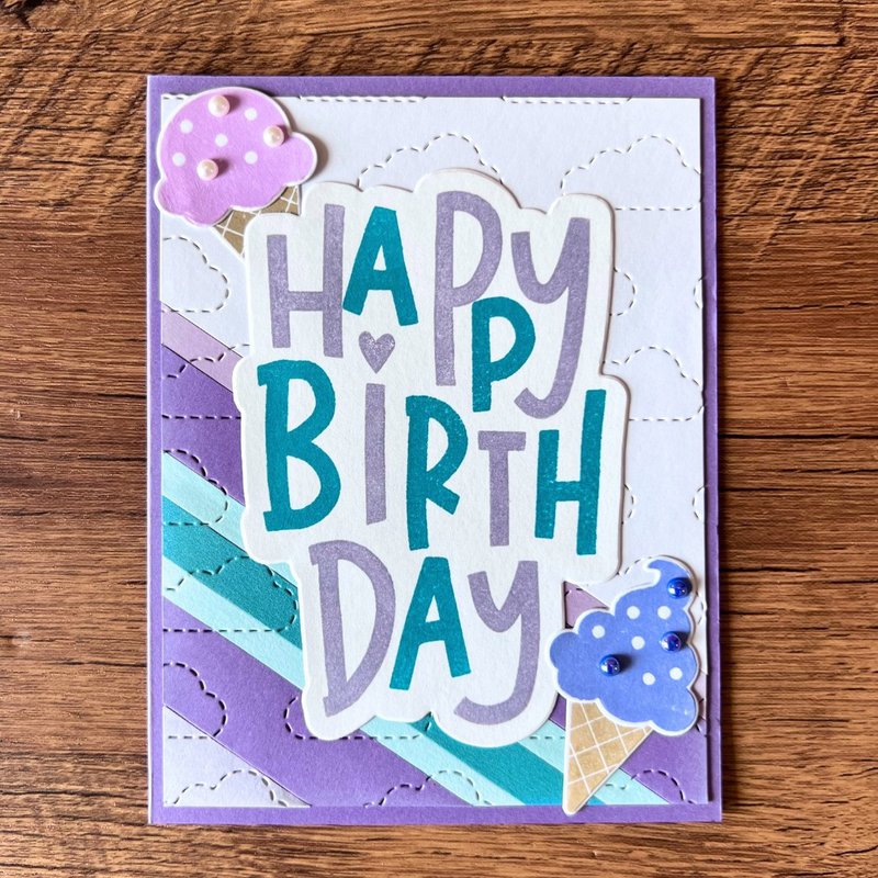 HAPPY BIRTHDAY 紫 藍綠 雪糕 生日卡 - 卡片/明信片 - 紙 紫色