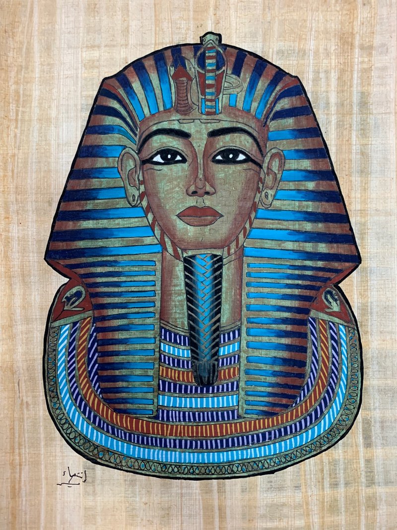 Egyptian papyrus painting-Tutankhamun (approx. 48x37 cm) - โปสเตอร์ - วัสดุอื่นๆ 