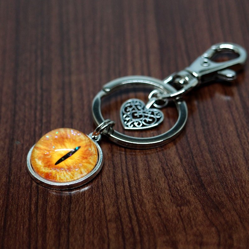 Fox Garden Handmade 20mm Cat Eye Key Ring + Love Charm - Keychains - Glass Orange